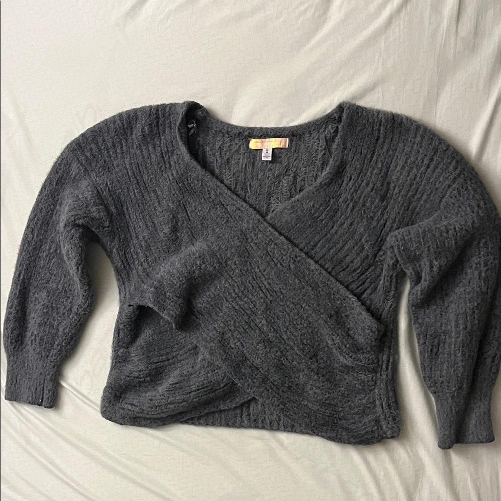 Urban Outfitters Charcoal Wrap V-Neck Sweater